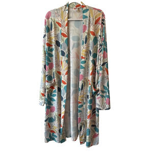 Zig Zag Stripe Women’s Plus Size 2XL Boho Art Rainbow Stretch Longline Cardigan